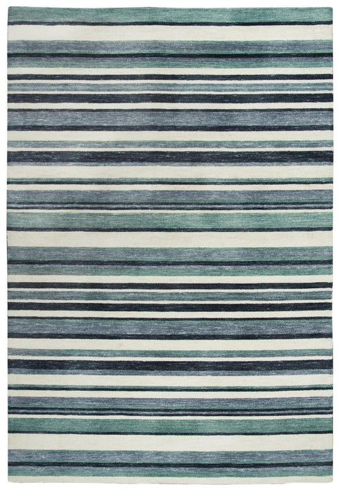 8' X 10' Aqua Gray And Ivory Striped Hand Tufted Area Rug