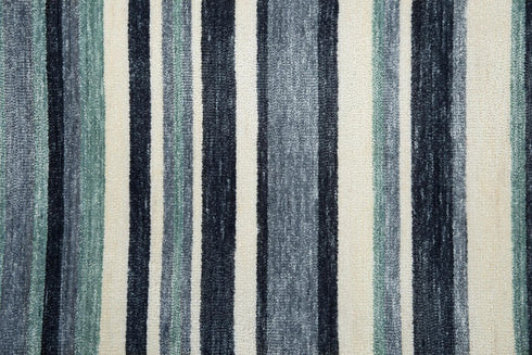 8' X 10' Aqua Gray And Ivory Striped Hand Tufted Area Rug