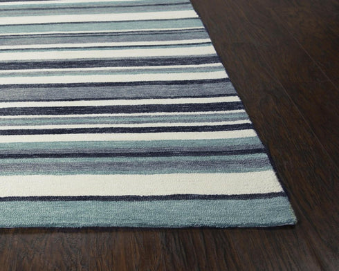 9' X 12' Aqua Gray And Ivory Striped Hand Tufted Area Rug