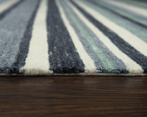 9' X 12' Aqua Gray And Ivory Striped Hand Tufted Area Rug