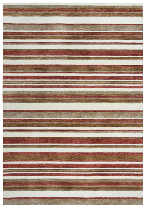 9' X 12' Rust Ivory And Beige Striped Hand Tufted Area Rug