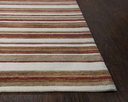 9' X 12' Rust Ivory And Beige Striped Hand Tufted Area Rug