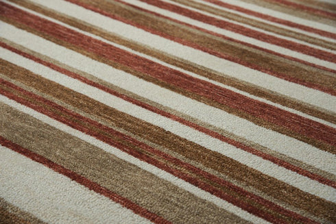 9' X 12' Rust Ivory And Beige Striped Hand Tufted Area Rug