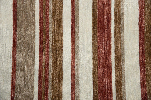 9' X 12' Rust Ivory And Beige Striped Hand Tufted Area Rug