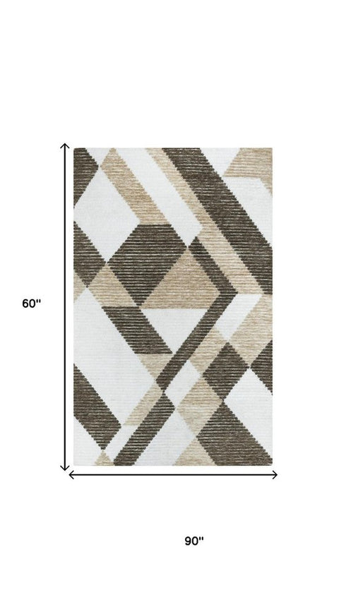 5' X 8' Brown And Natural Geometric Hand Tufted Area Rug