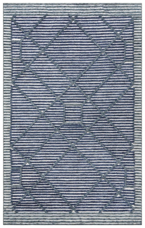 8' X 10' Blue And Ivory Geometric Hand Tufted Area Rug