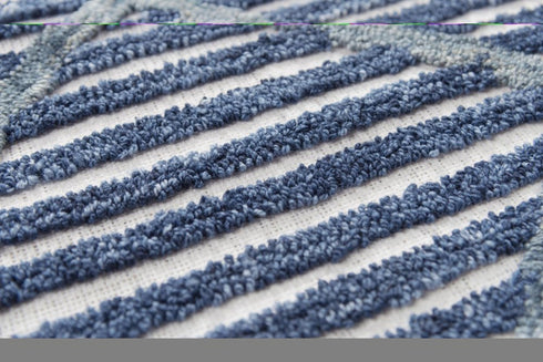 8' X 10' Blue And Ivory Geometric Hand Tufted Area Rug
