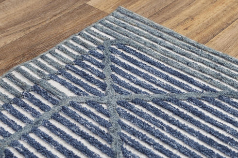 8' X 10' Blue And Ivory Geometric Hand Tufted Area Rug