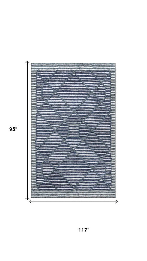 8' X 10' Blue And Ivory Geometric Hand Tufted Area Rug