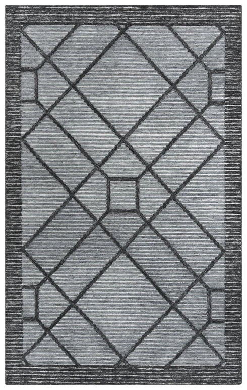 8' X 10' Gray And Black Geometric Hand Tufted Area Rug