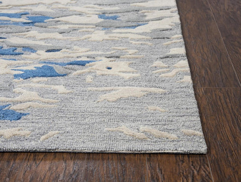 5' X 8' Blue Dark Blue And Gray Wool Abstract Hand Tufted Area Rug