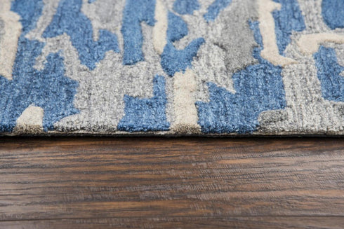 5' X 8' Blue Dark Blue And Gray Wool Abstract Hand Tufted Area Rug