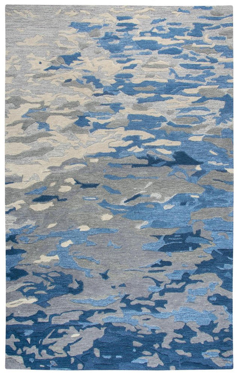 8' X 10' Blue Dark Blue And Gray Wool Abstract Hand Tufted Area Rug