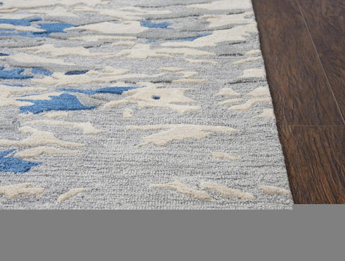9' X 12' Blue Dark Blue And Gray Wool Abstract Hand Tufted Area Rug