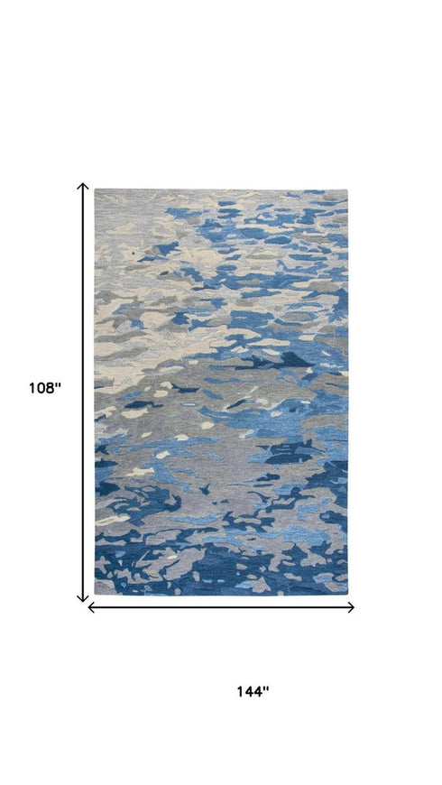 9' X 12' Blue Dark Blue And Gray Wool Abstract Hand Tufted Area Rug