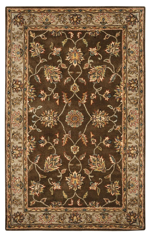 5' X 8' Brown Taupe Sage Blue Rust And Tan Wool Oriental Hand Tufted Area Rug