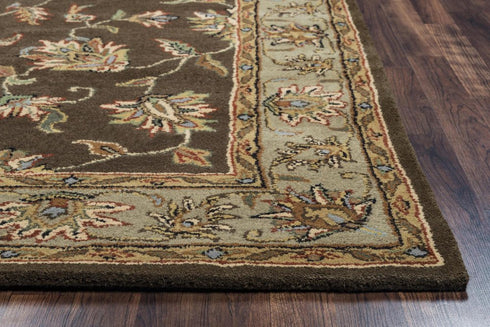 5' X 8' Brown Taupe Sage Blue Rust And Tan Wool Oriental Hand Tufted Area Rug