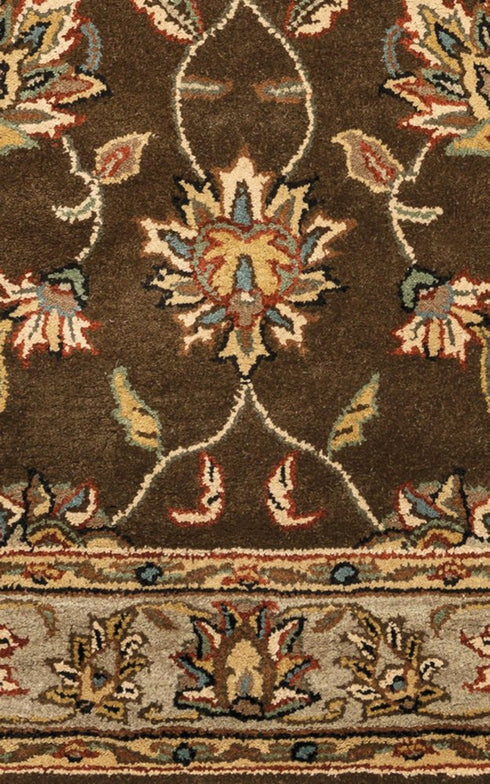 5' X 8' Brown Taupe Sage Blue Rust And Tan Wool Oriental Hand Tufted Area Rug