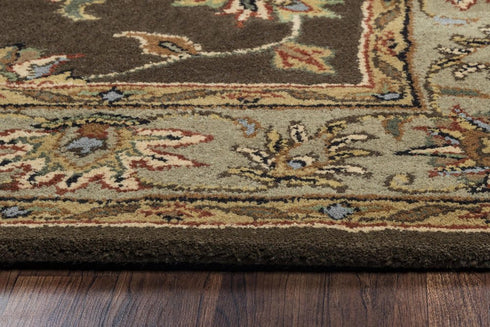 5' X 8' Brown Taupe Sage Blue Rust And Tan Wool Oriental Hand Tufted Area Rug