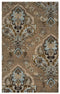 5' X 8' Brown Dark Brown Blue Khaki And Tan Wool Damask Hand Tufted Area Rug