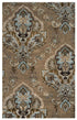 5' X 8' Brown Dark Brown Blue Khaki And Tan Wool Damask Hand Tufted Area Rug