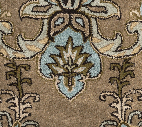 9' X 12' Brown Dark Brown Blue Khaki And Tan Wool Damask Hand Tufted Area Rug