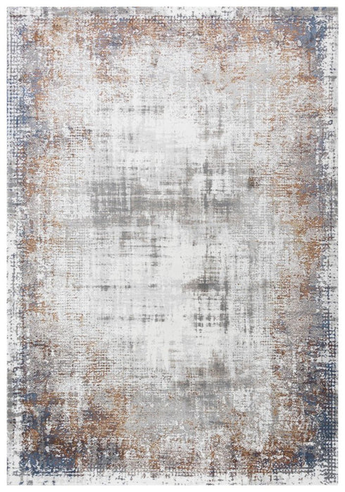8' X 10' Ivory Blue Orange Red And Gray Abstract Area Rug