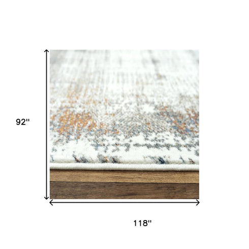 8' X 10' Ivory Blue Orange Red And Gray Abstract Area Rug