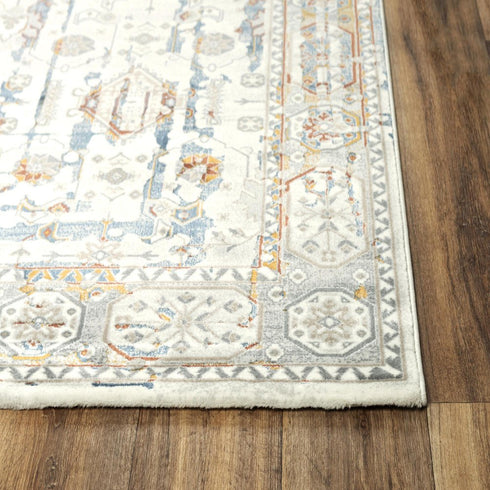 8' X 10' Ivory Blue Orange Red And Gray Oriental Area Rug