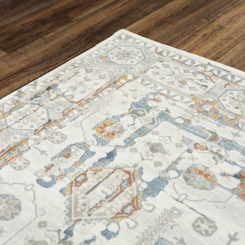 8' X 10' Ivory Blue Orange Red And Gray Oriental Area Rug