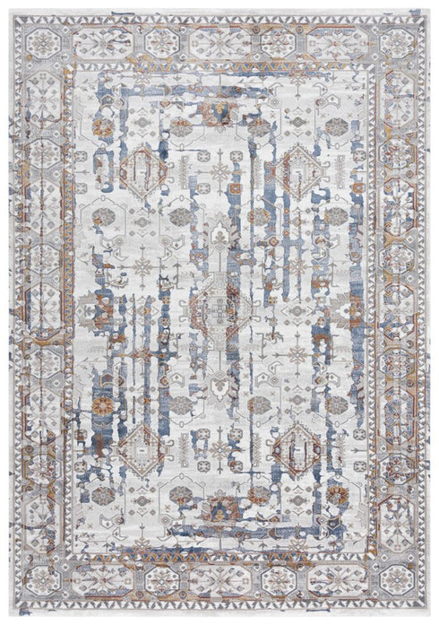 9' X 12' Ivory Blue Orange Red And Gray Oriental Area Rug