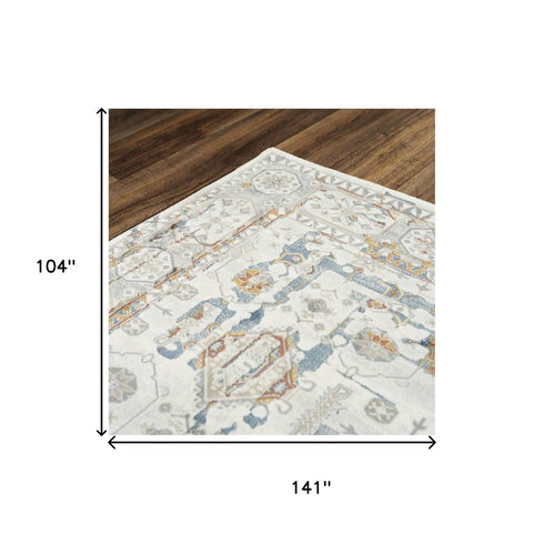 9' X 12' Ivory Blue Orange Red And Gray Oriental Area Rug