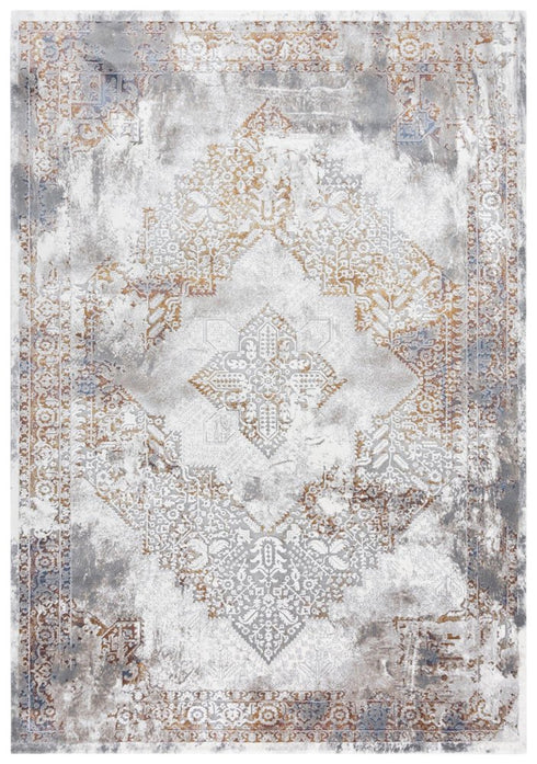 8' X 10' Ivory Blue Orange Red And Gray Medallion Area Rug