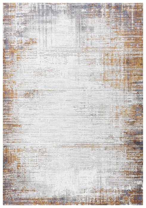 8' X 10' Ivory Blue Orange Red And Gray Abstract Area Rug