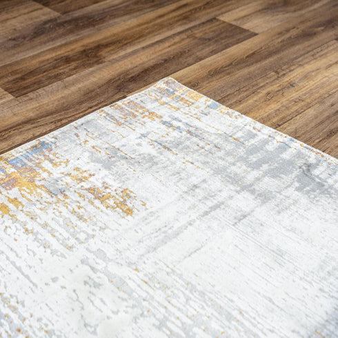 8' X 10' Ivory Blue Orange Red And Gray Abstract Area Rug