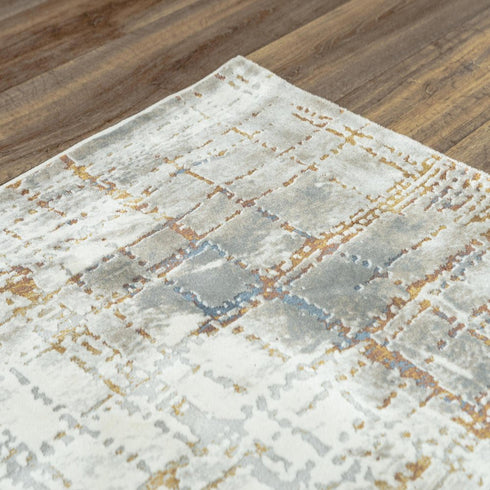 8' X 10' Ivory Blue Orange Red And Gray Abstract Area Rug
