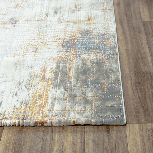 9' X 12' Ivory Blue Orange Red And Gray Abstract Area Rug