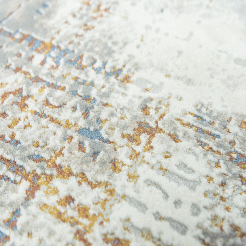9' X 12' Ivory Blue Orange Red And Gray Abstract Area Rug