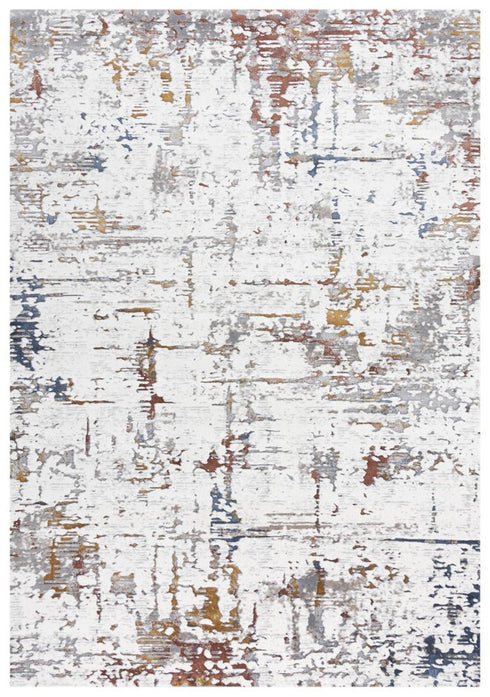 8' X 10' Ivory Blue Orange Red And Gray Abstract Area Rug