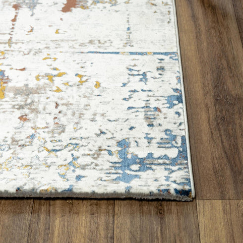 8' X 10' Ivory Blue Orange Red And Gray Abstract Area Rug