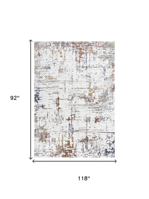 8' X 10' Ivory Blue Orange Red And Gray Abstract Area Rug