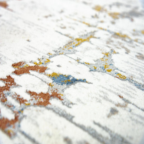 9' X 12' Ivory Blue Orange Red And Gray Abstract Area Rug