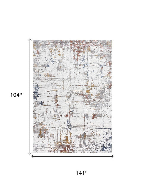 9' X 12' Ivory Blue Orange Red And Gray Abstract Area Rug