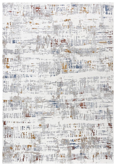8' X 10' Ivory Blue Orange Red And Gray Abstract Area Rug