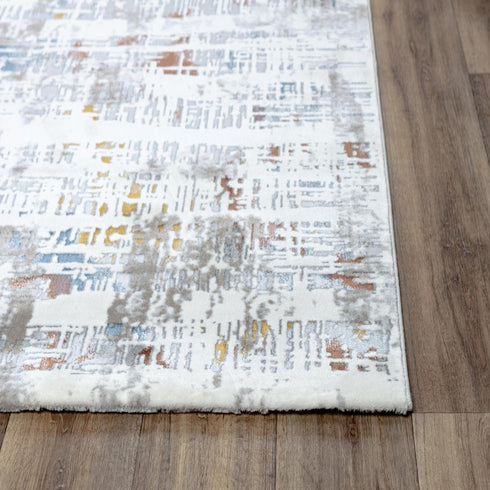 8' X 10' Ivory Blue Orange Red And Gray Abstract Area Rug