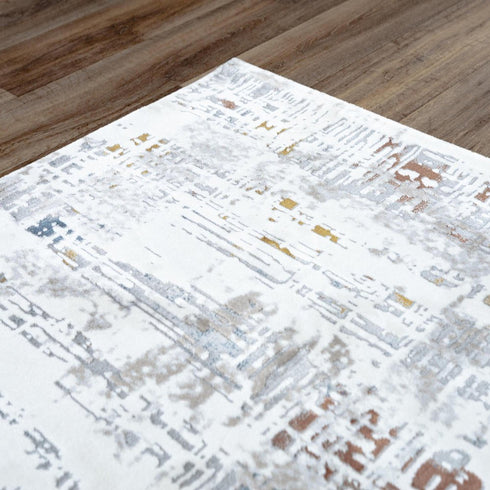 8' X 10' Ivory Blue Orange Red And Gray Abstract Area Rug