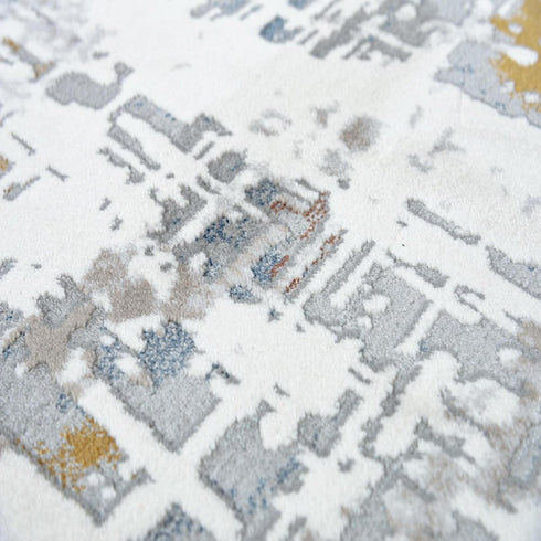 9' X 12' Ivory Blue Orange Red And Gray Abstract Area Rug