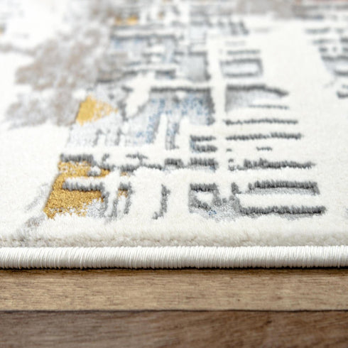 9' X 12' Ivory Blue Orange Red And Gray Abstract Area Rug