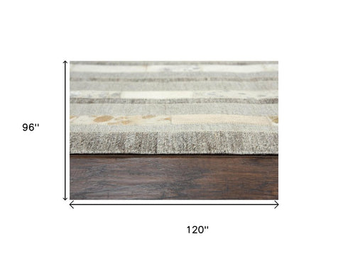 8' X 10' Beige And Natural Patchwork Hand Woven Area Rug