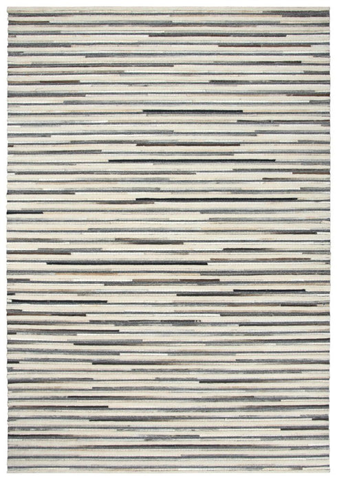 5' X 8' Gray Ivory Brown And Charcoal Striped Hand Woven Area Rug